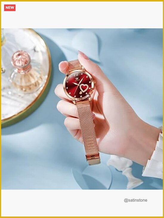 Small Rose Gold Tone Watch with Crystal Dial - Quartz Movement Water Resistant main image 4
